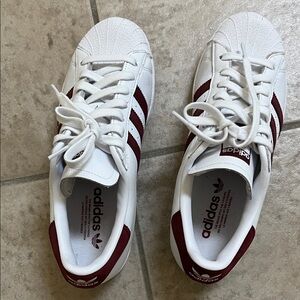 ADIDAS White and Burgundy Sneakers
